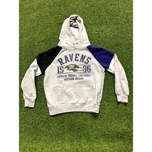 Team Apparel Hoodie Mens Small Gray Baltimore Ravens Football NFL Fleece Lined